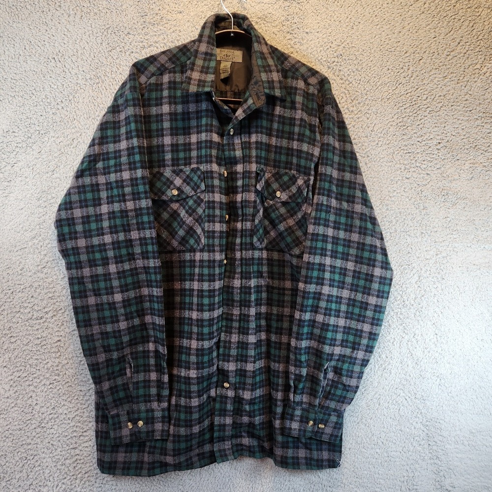 Bay Area Traders Button Up Shirt Mens LT Green Plaid Acrylic Long Sleeve